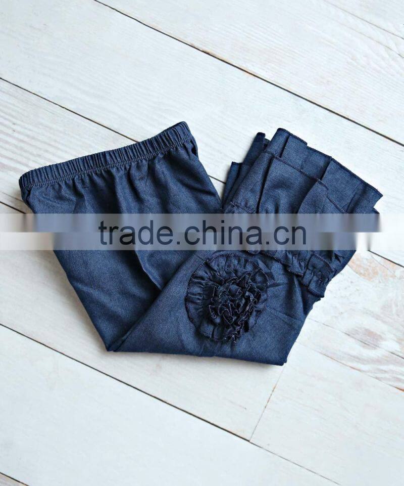 Casual Girls denim pants boutique jeans ruffle pants for kids wide leg kids pants