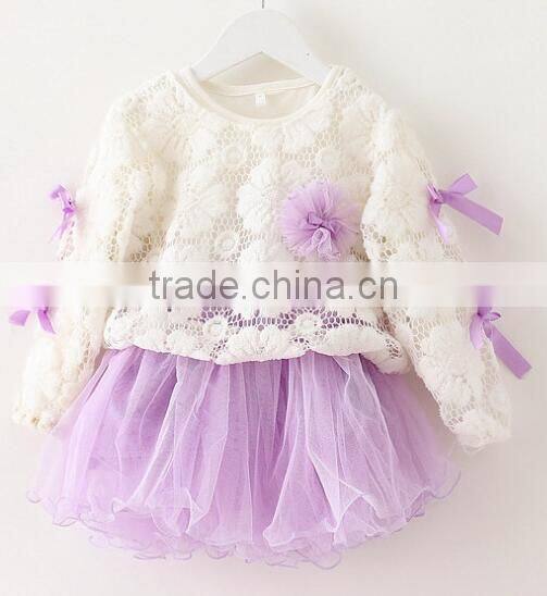 Top quality baby girls dress cheap long sleeve children princess lace top dress