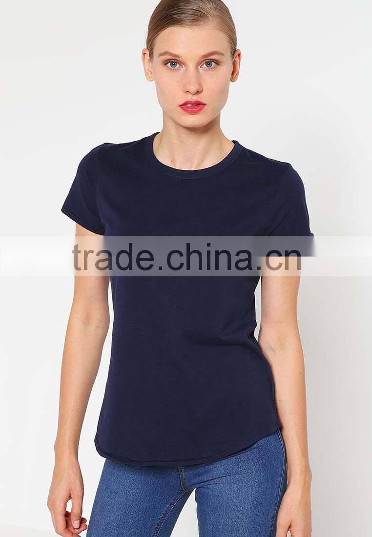 MGOO OEM Service Woman Curved Hem T Shirt Short Sleeve Plain Round Neck T Shirts Wholesale China