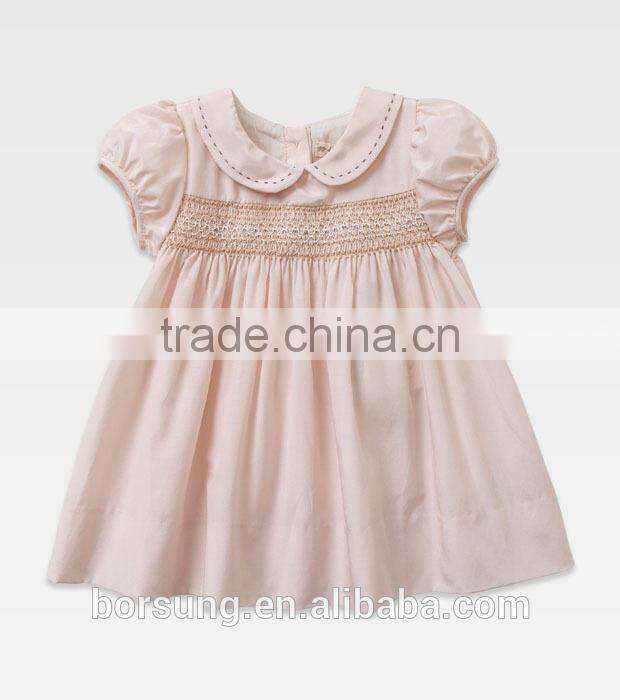 2015 Baby Frocks Designs Boutique Clothing Pink Cap Sleeve Fashion Girls Summer Smocked Party Dress