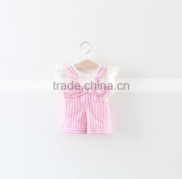Korean style baby soft cotton shirt matching suspender short pants little girl children's clothing