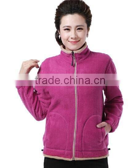 Fashion Ladies Long Sleeve Stand Collar 100% Polyester Polar Fleece Sweatshirt /Jacket /Sweater With Elastic Cuff & Bottom