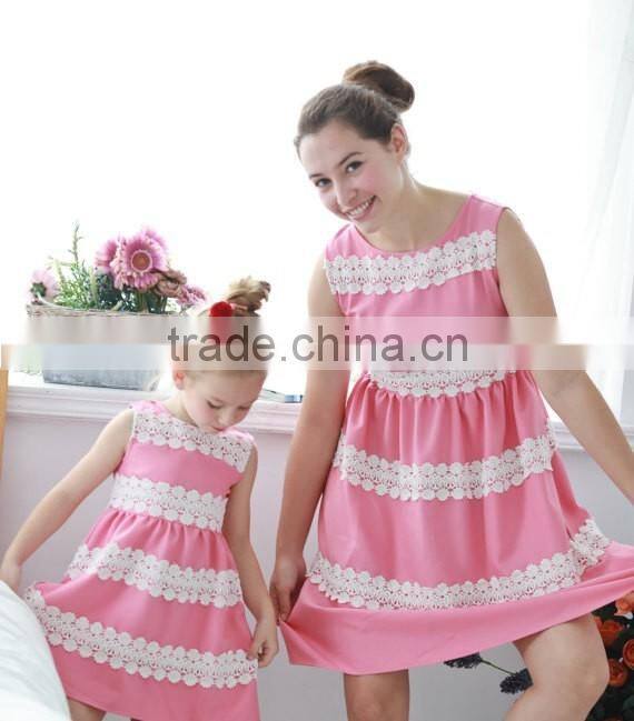 Elegant Lace Embroidered Dresses Mother Daughter Clothes New Summer Dress