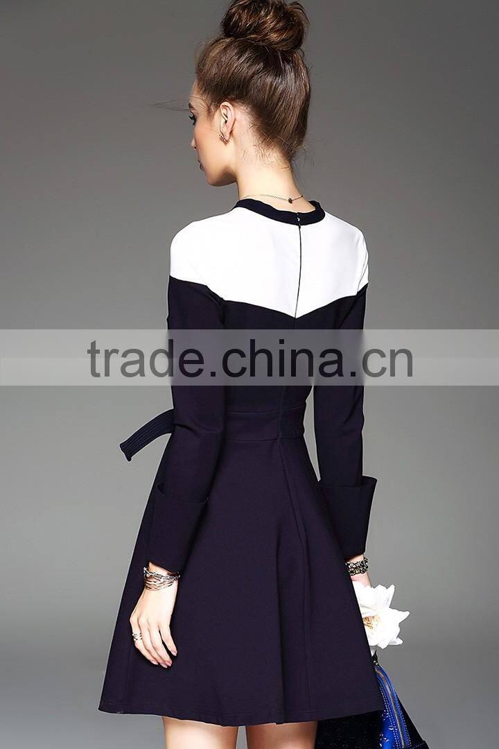 European new style ladies contrast color slim fit A-line underwear dress