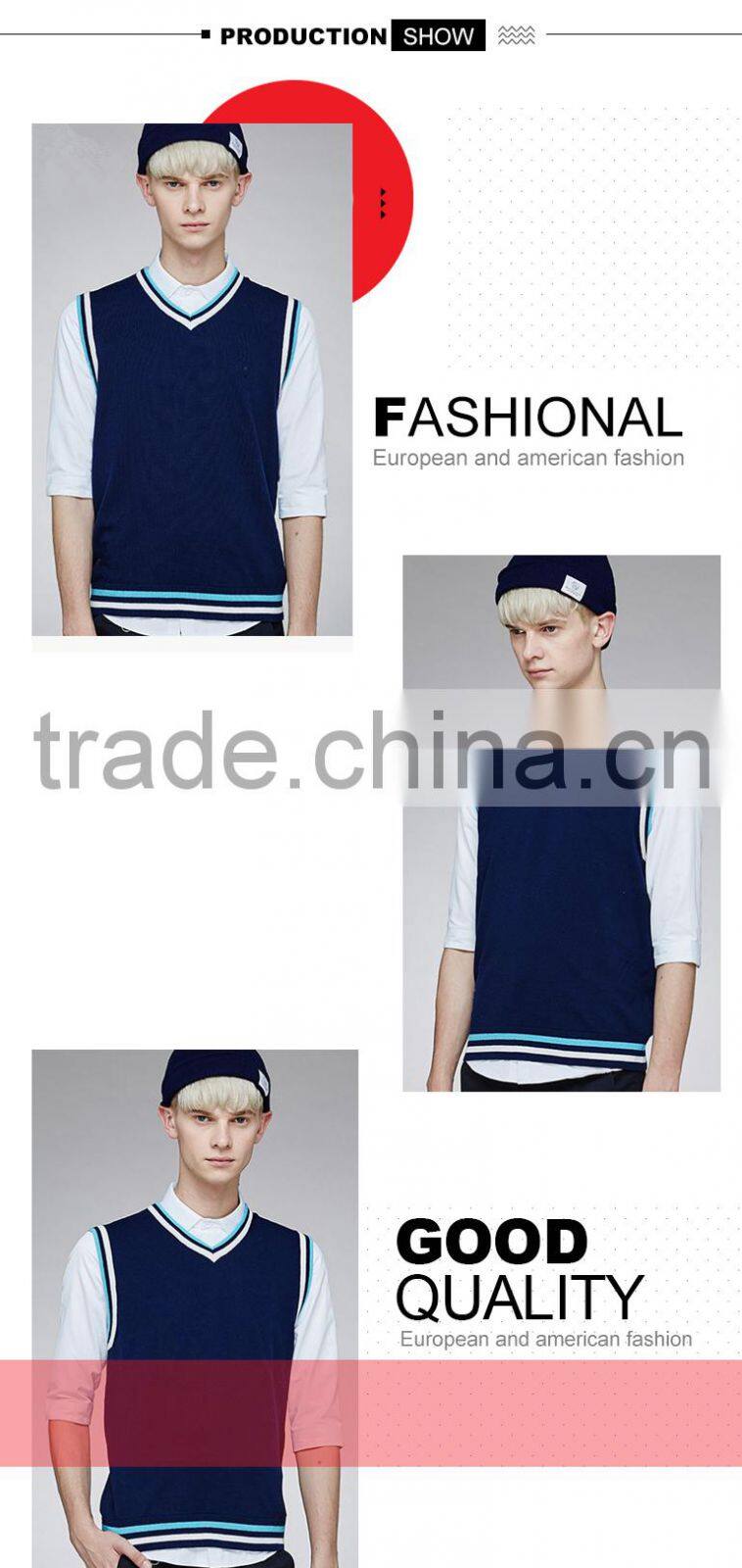 Custom wholesale mens basic design v-neck school uniform sweater vest for sale