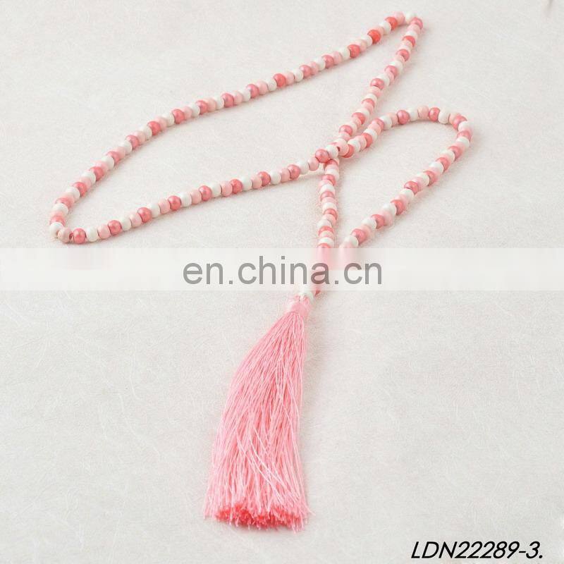Colorful Knoted Wooden Beaded Tassel Necklaces
