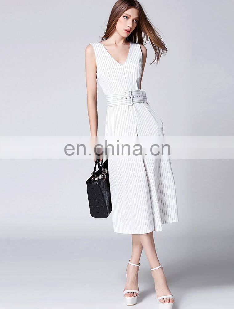 Topshop design V neck stripe pattern jumpsuits for women 2015