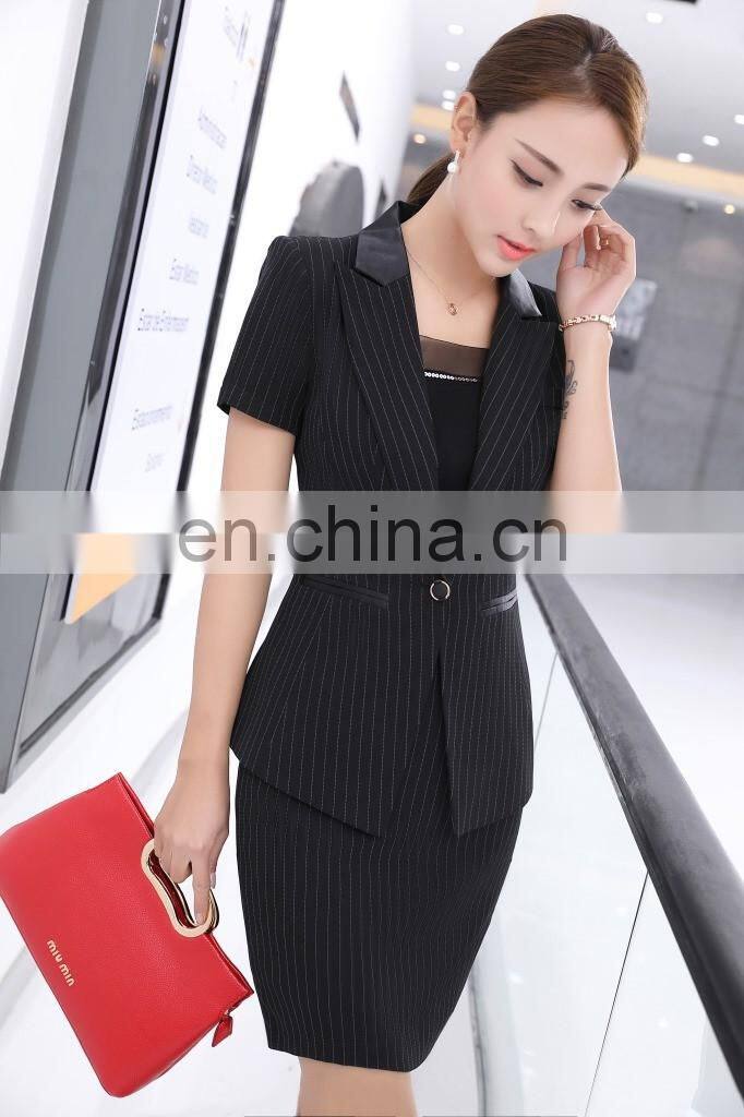 Brand Quality Latest Designer Blue Office Short Sleeve Suits for Women Professional Supplier
