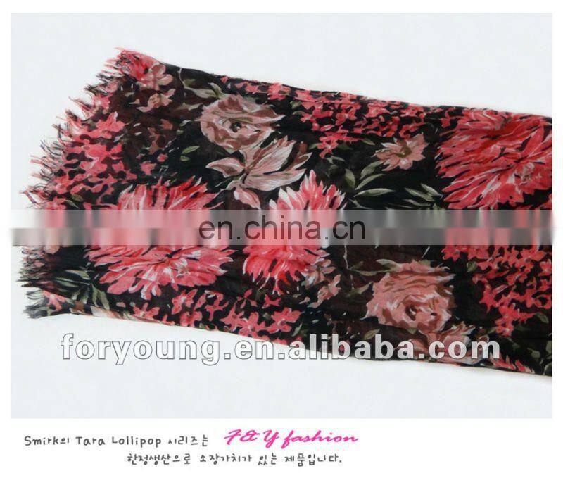 big flower print fabric 2012 viscose fringe scarf