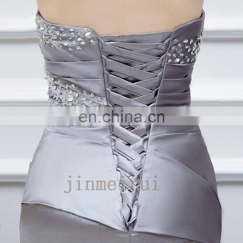 Hot Sale 2017 Long Cheap Bridesmaid Dresses Strapless Lace-up Back Mermaid Evening Dresses Beaded Ctystals Prom Dresses