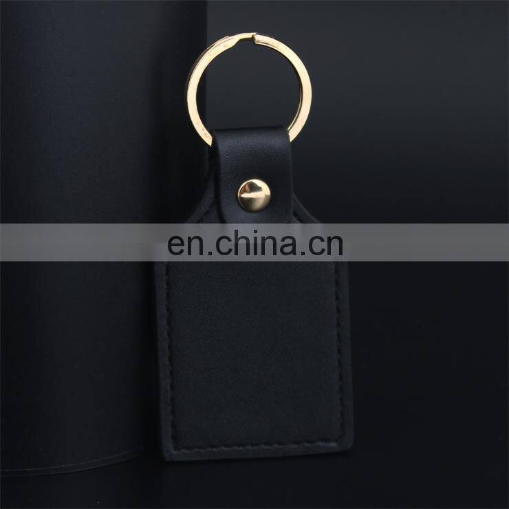 custom logo gold metal keychain black leather keychain