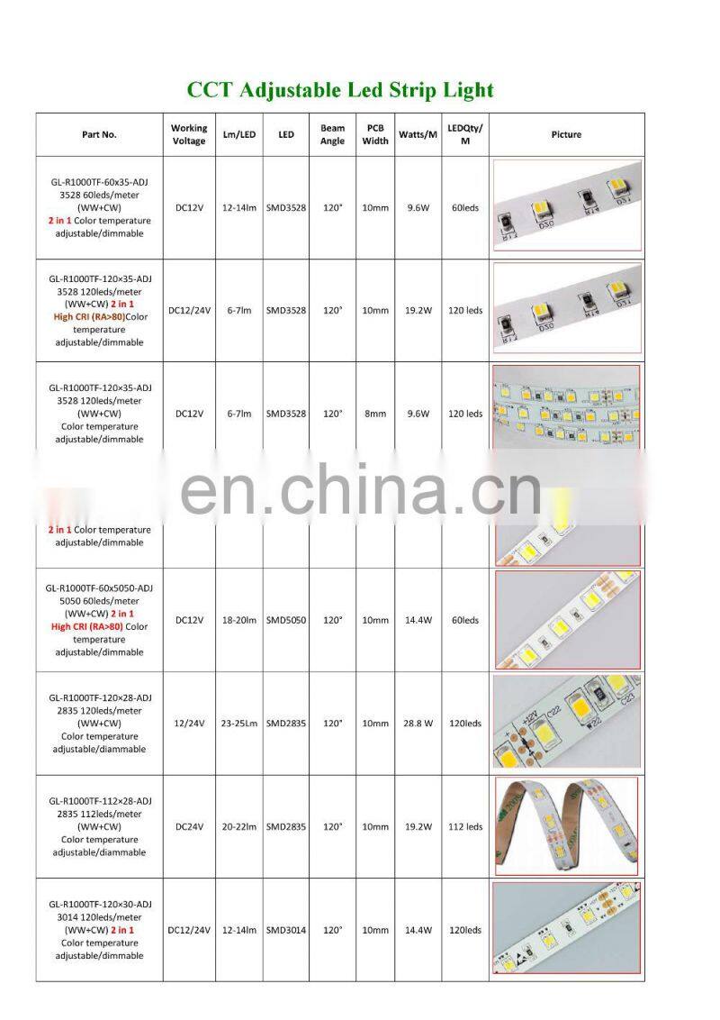 Underwater led strip light ip68 tow color led 3014 224leds CCT temperature color change tape