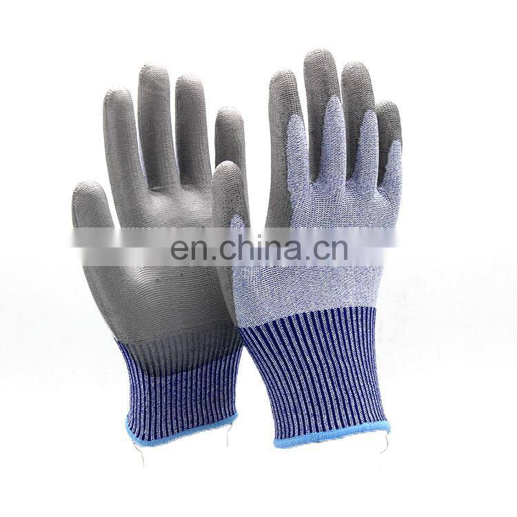 18 Gauge HPPE Liner PU Palm Coated ANSI Cut Level 3 Work Gloves Slip Resistant Anti Cut Safety Gloves For Construction