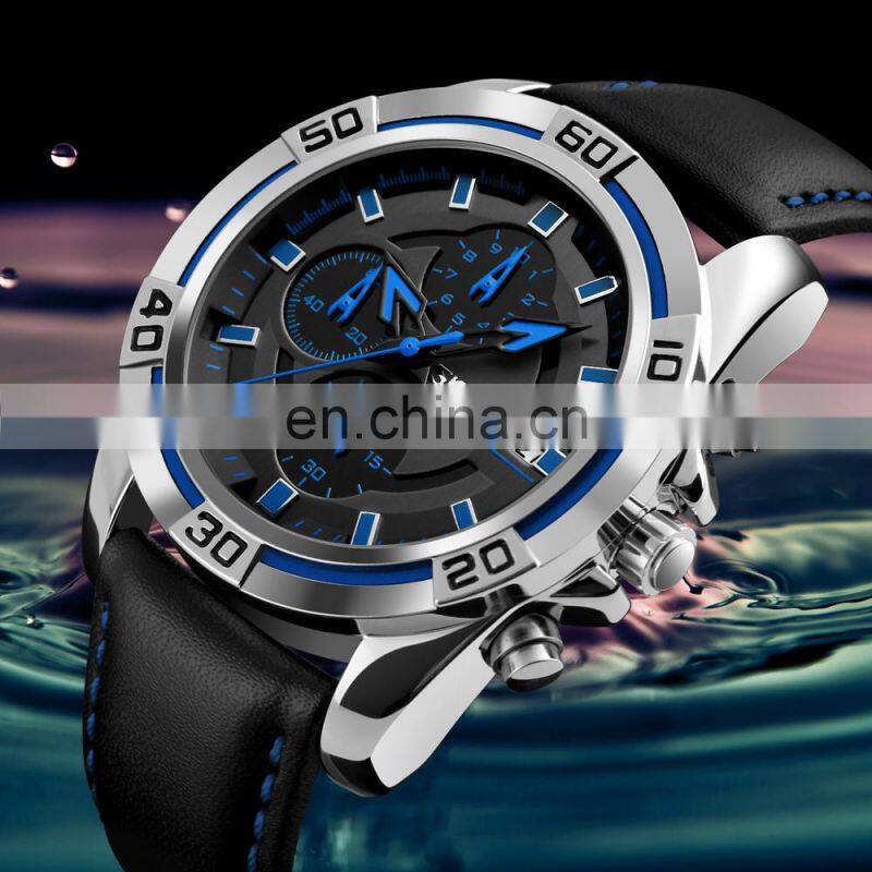 SKMEI 9156 luxury stylish quartz wrist watches men watches leather band stainless steel back