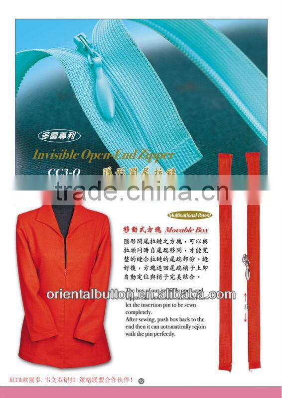 High quality KCC zippers dyeable tape KCC invisible zipper for close -end