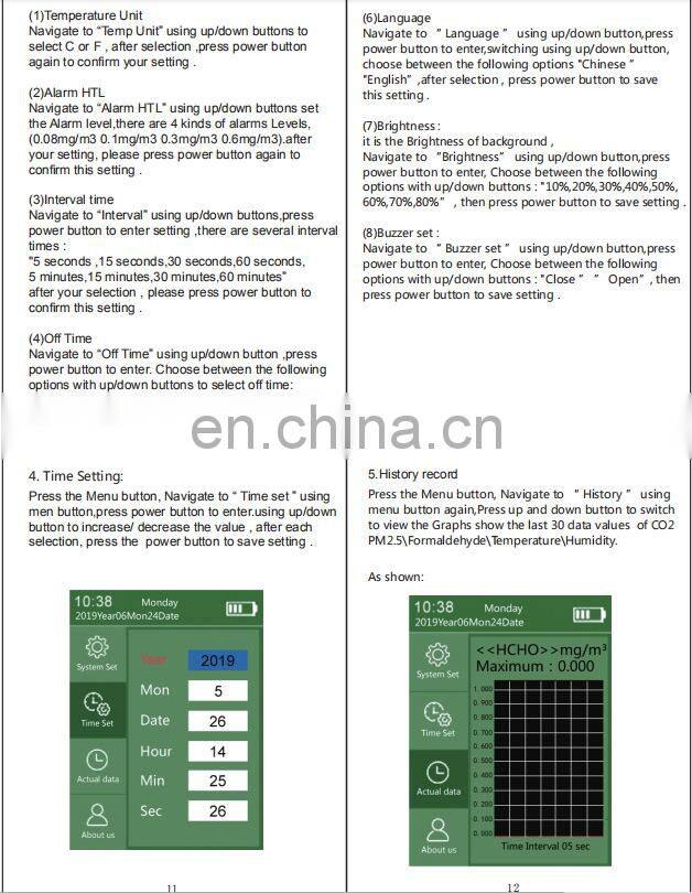 DM509 Handheld Indoor PM2.5 CO2 HCHO TVOC Temperature Humidity AQI Air Quality Monitor Detector