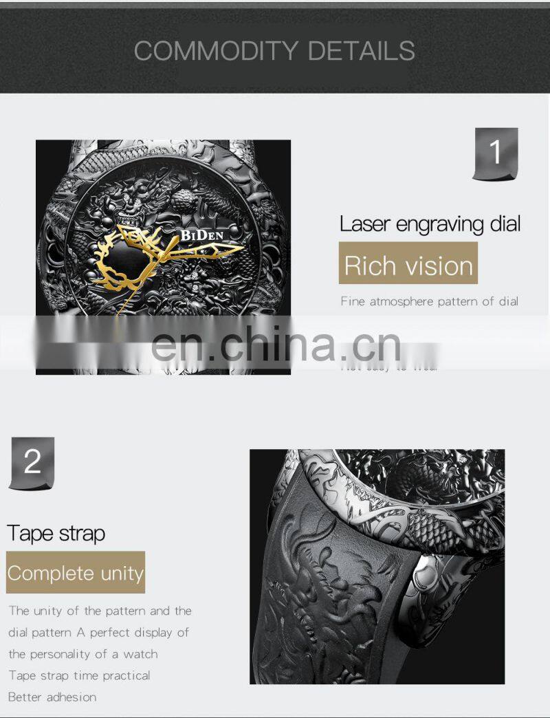 Biden 0129 Special Design Men Quartz Wrist Watches Gold Dial Analog Fashion Leather Cool Reloj de los hombres