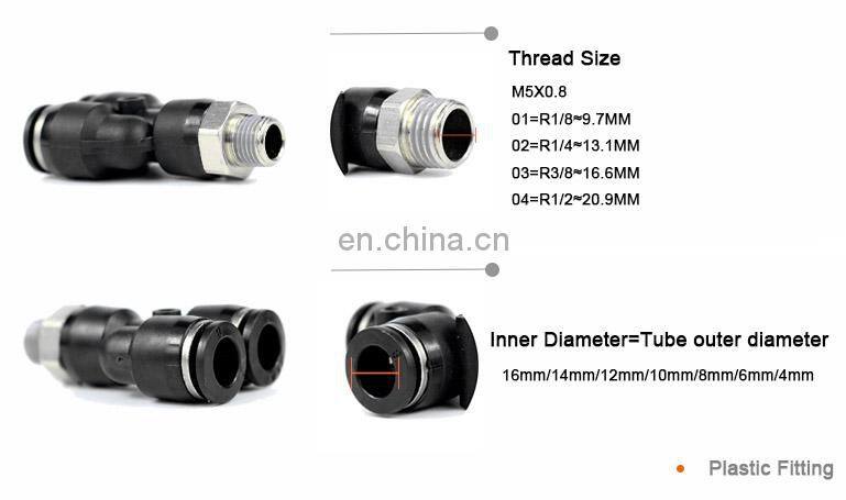 PX Black Three 3 way elbow Pneumatic Plastic y branch Shaped Male pvc pipe fittings