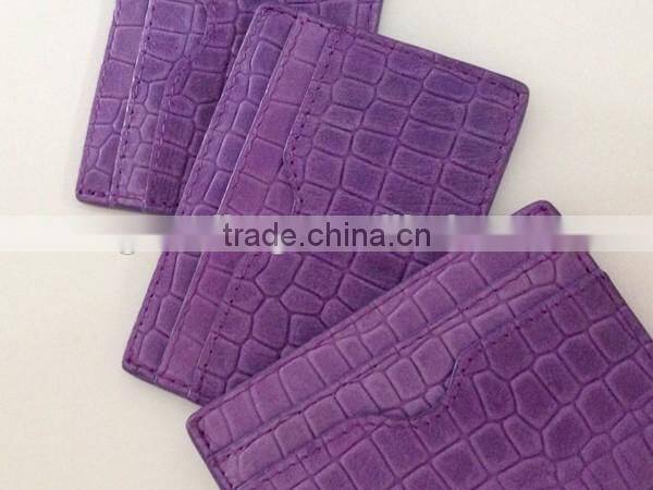 New Design Purple Color Genuine Crocodile Parttern Cow Leather Credit Card Holder ID Business Name Card Case for lady