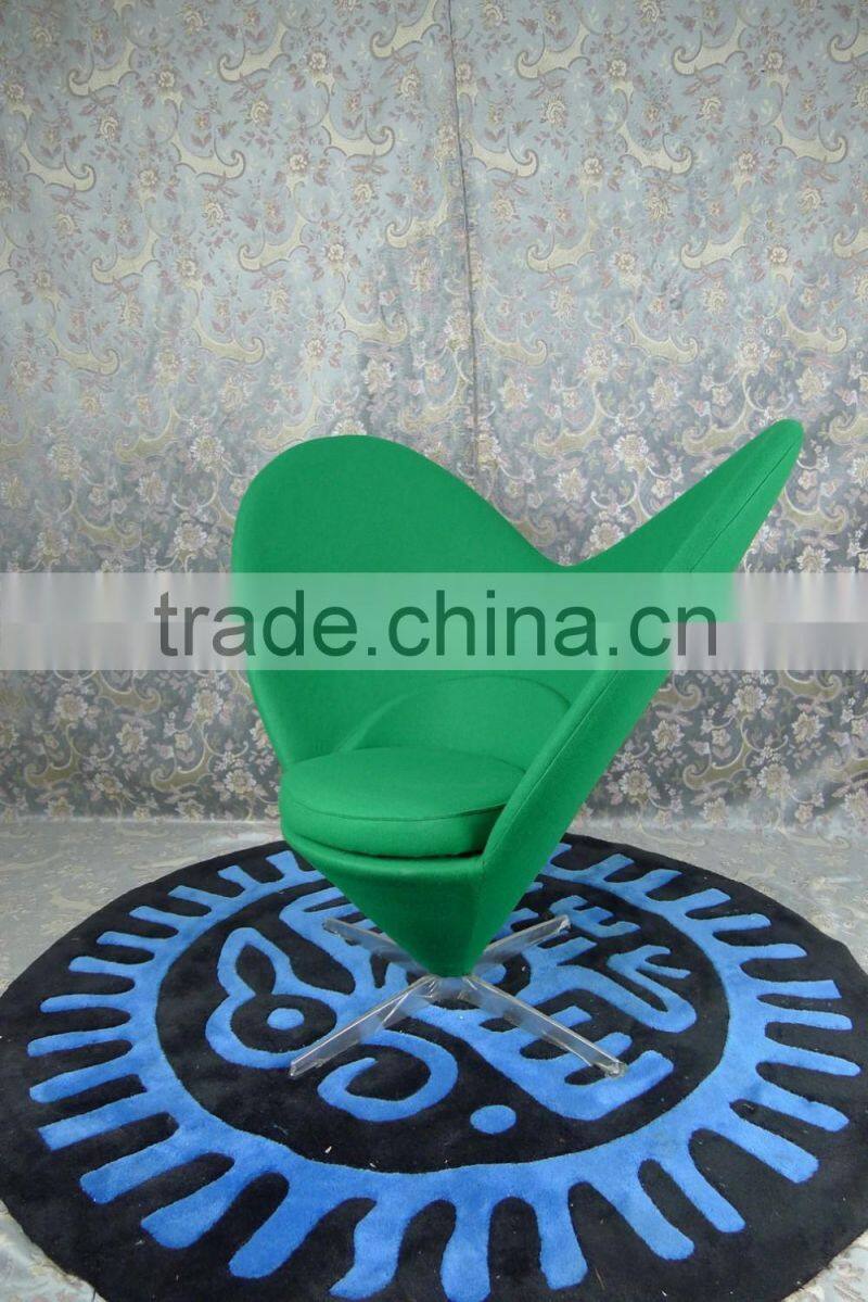 replica classic design fiberglass material fabric heart chair, cone chair with chrome finish legs