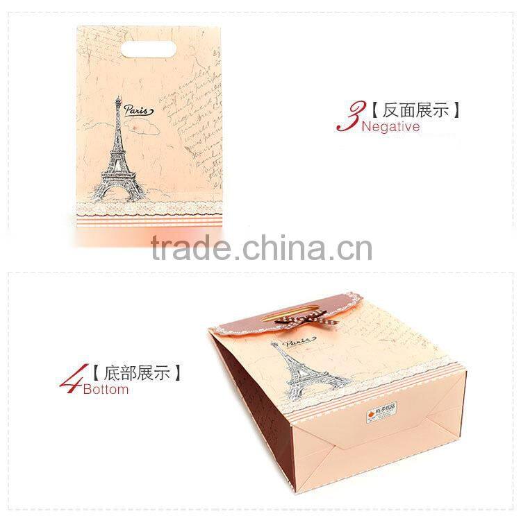 Eiffel Tower Pattern promotional button closure gift paper bag