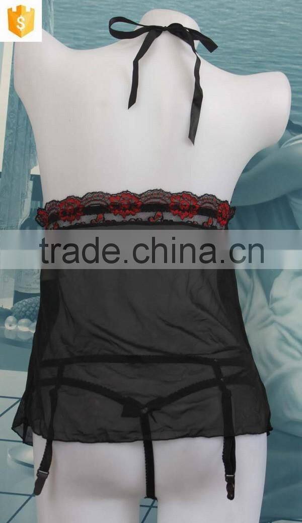 2016 sexy back bandage Chinese lace silk babydoll dress lingerie