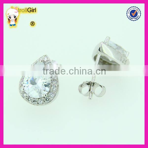 Fashion S925 gold plated gemstone earrings for girl, simple moonstone silver stud earring