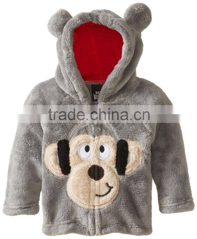 blue cool black bear design zipper hoodies cartoon hat coral velvet fabric kids jackets clothes winter warm kids coat