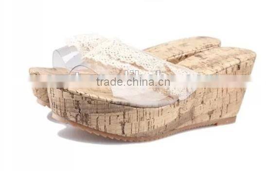 White Lace&PVC shoes women summer wedge heel slipper