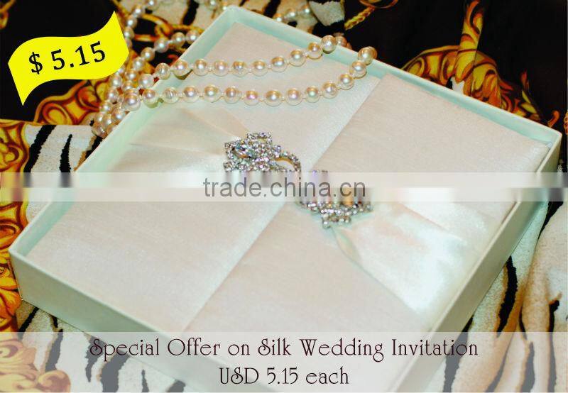 White Silk Invitation with brooch - ON SALE