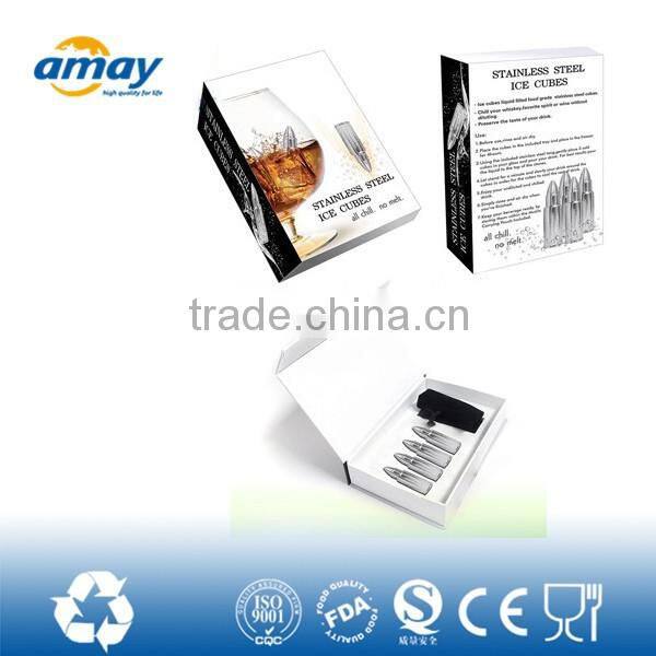 Promotional bullet stainless steel ice cube for wine,whiskey and cocktail