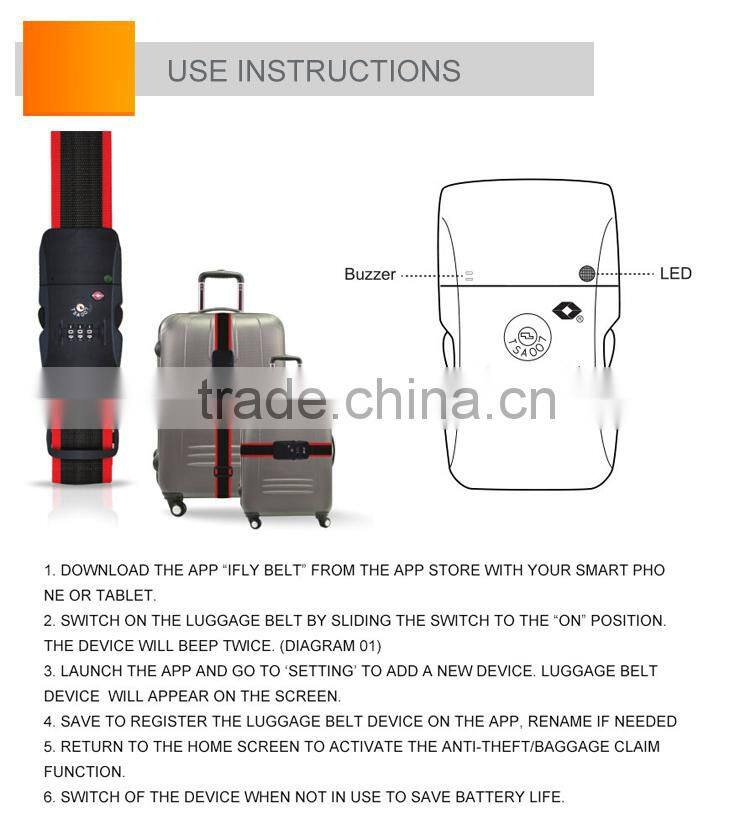 bluetooth wireless smart luggage belt with phone control app