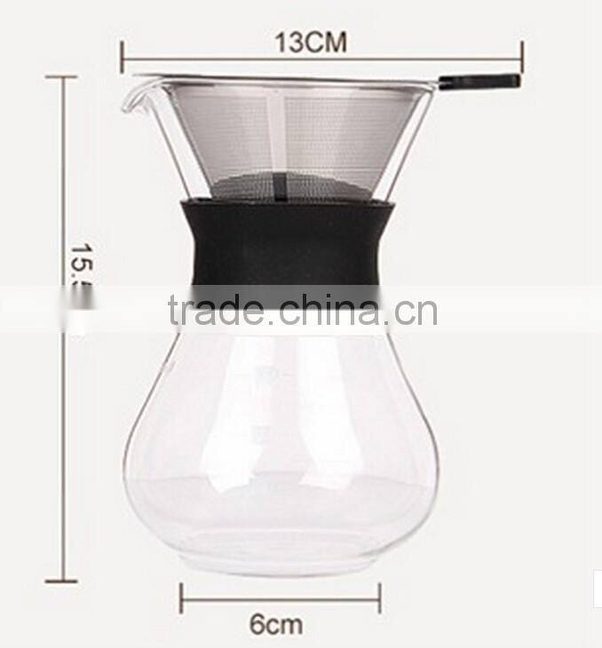 300ml Manual Drip Glass Coffee Maker With Stainless Steel Filter
