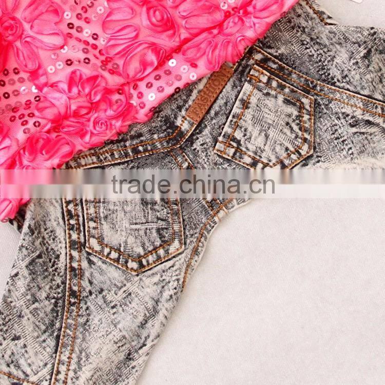 spring sequins yarn denim cloth dog apparels with four-legs