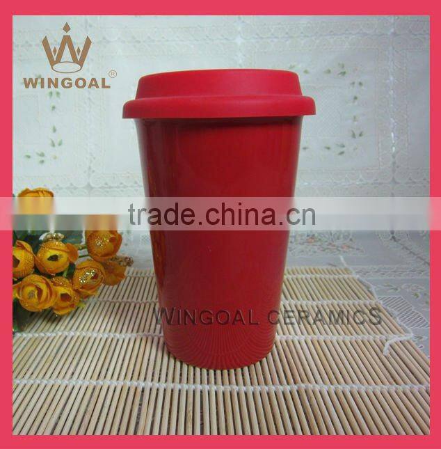 new design porcelain decal cffee mug with silicone lid Travel mug
