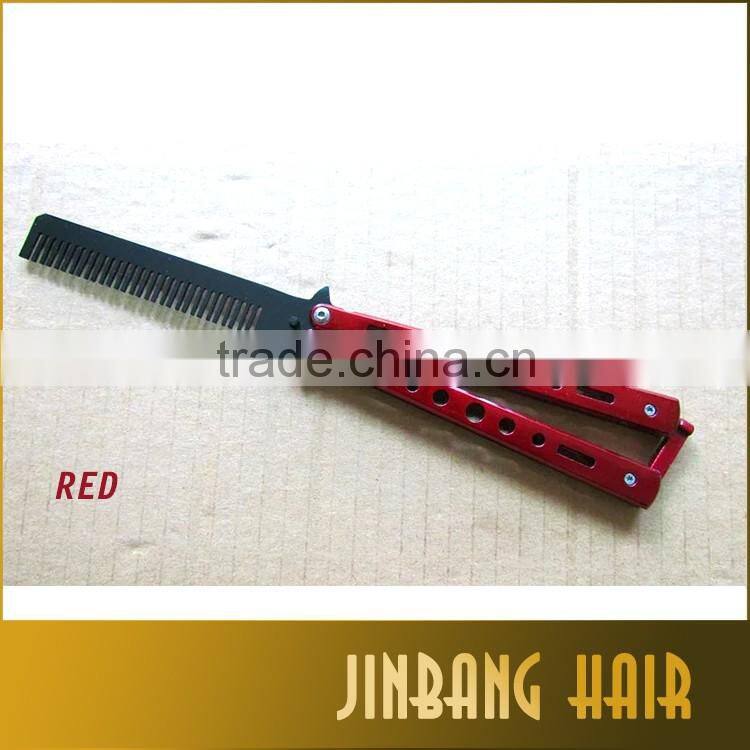 2016 new style products stainless steel foldable balisong butterfly knife style butterfly hair comb