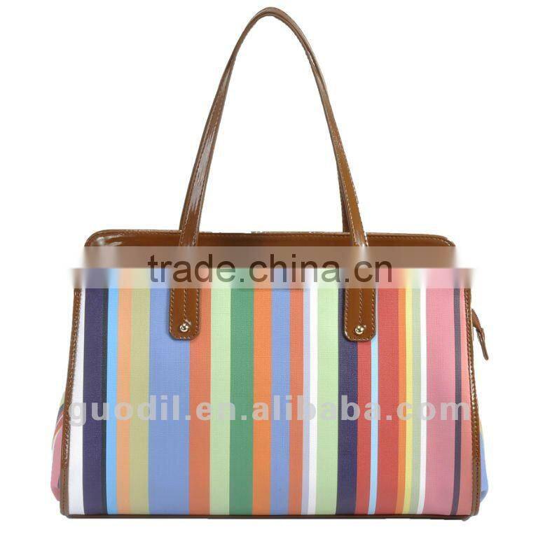 Summer hot! Multi stripe PU tote bags fashion ladies handbags 2012