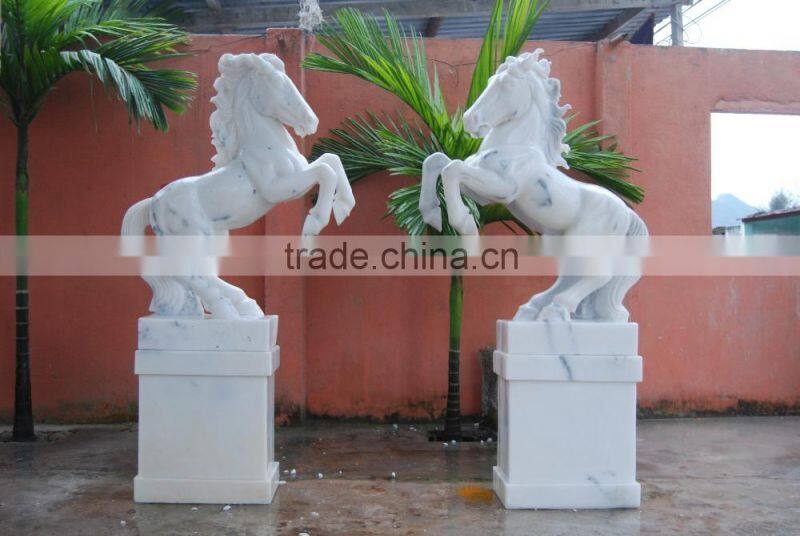 White Marble Horse Statue Hand Carved Sculpture Stone for Garden Hotel Resort Restaurant