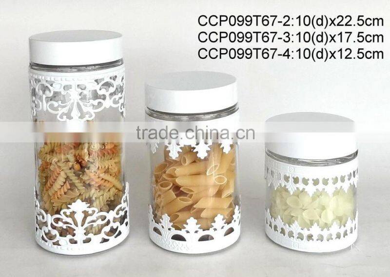 CCP294T38 3pcs round glass jar with engraving metal coating