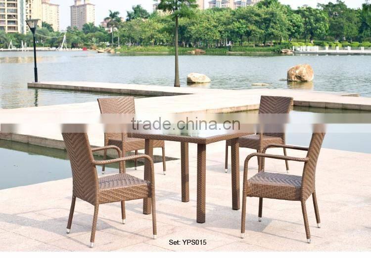 Rural style leisure comfortable rattan wicker stackable aluminum chairs table garden set YPS017