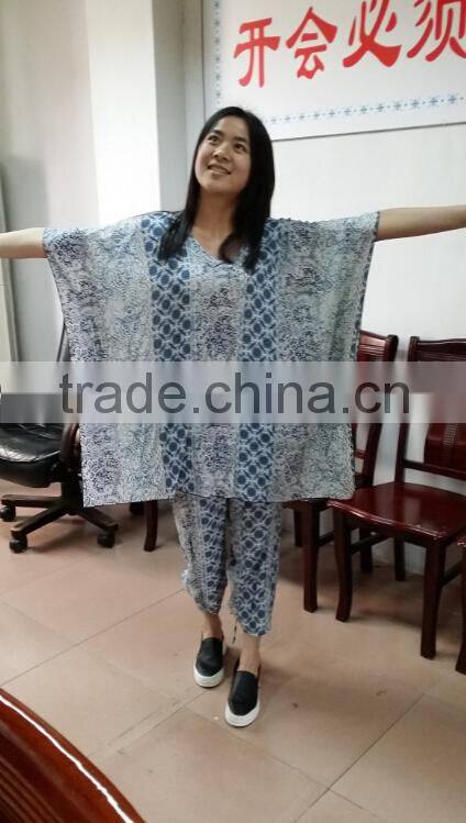 2016 Newest Beach suit clothing Designs , printed blouse top with printed trousers pant.