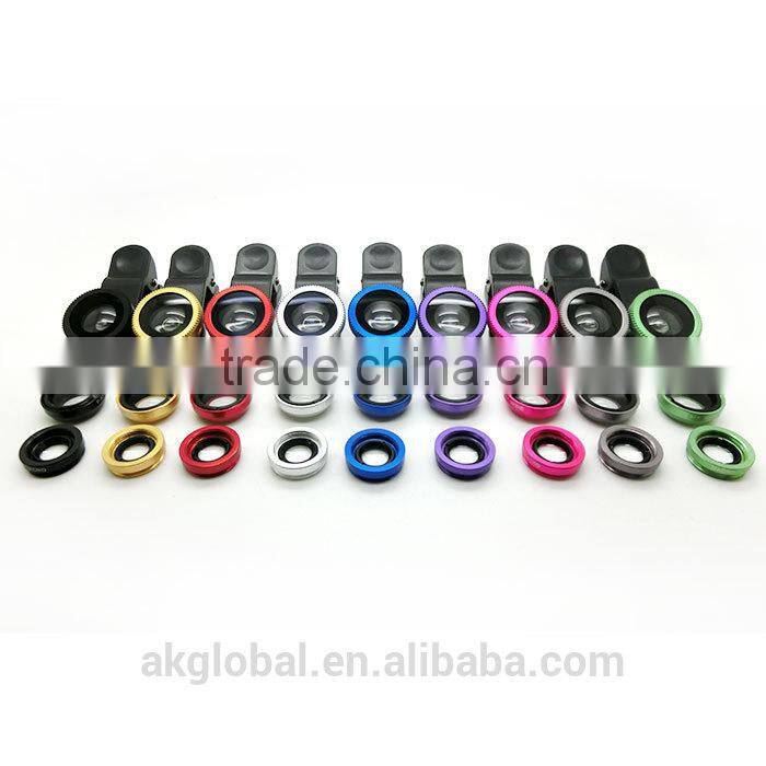 wholesale china factory 3 in 1 Wide angle+Fish eye+Macro clip-on lens for mobile phone camera lens