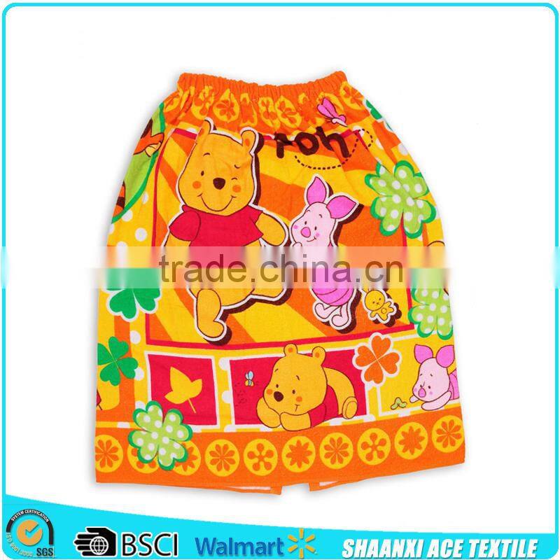 2015 Hot sell 100% cotton terry velour lovely cat printed bath towel skirt for girls