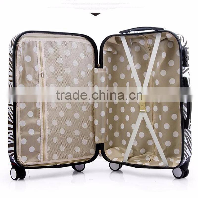 PC Kids Fancy Lightweight Spinner Luggage Travel Case Trolley Hard Case With Zebra Printing