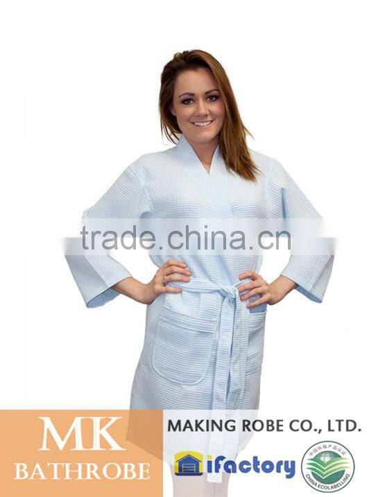 hot selling summer dressing gown, Japanese kimono blue cotton waffle bathrobes