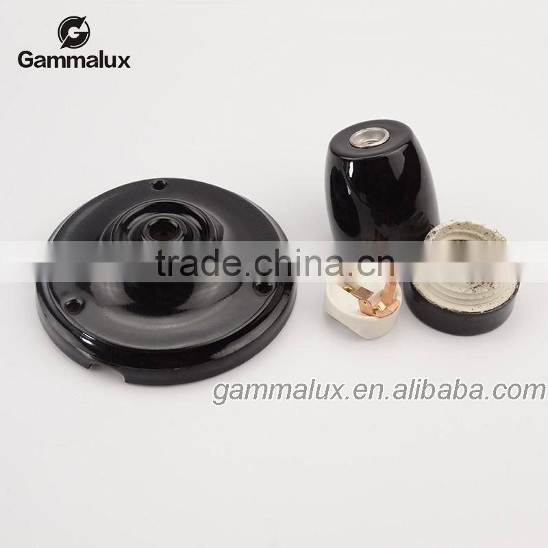 E27 Ceramic Ceiling Rose Light Holder, Light Pink Braided Electric Wire