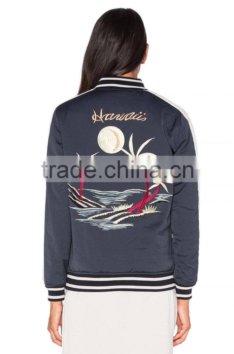 Hot sell ladies apparel custom embroidered bomber jackets fashion apparel factory China