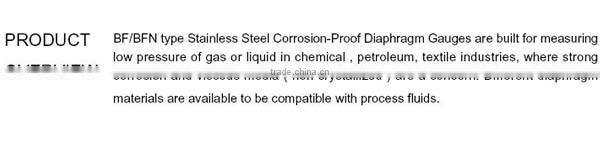 High quality diaphragm type pressure gauge