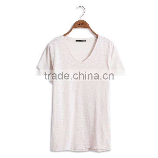China factory OEM high quality short sleeve asymmetrical blank linen t shirts for women