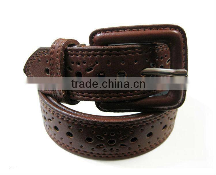 Women's 3cm Wide Casual Coffee Color PU Leather Hole Belt for Jeans